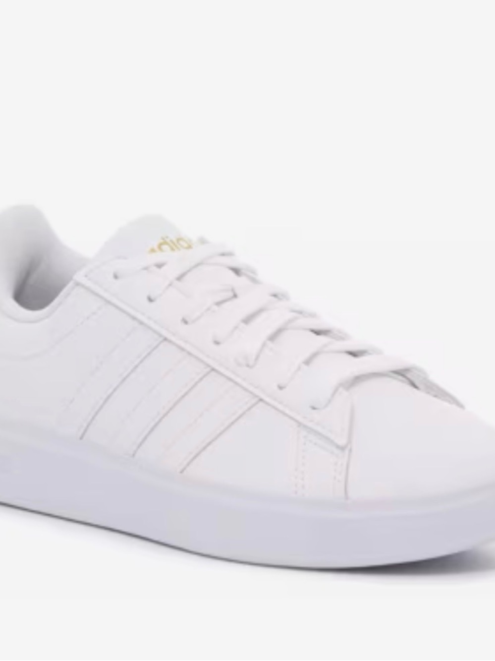 adidas Grand Court 2.0 White Low-Top Sneakers with Gold Logo Accents - Picture 2 of 5